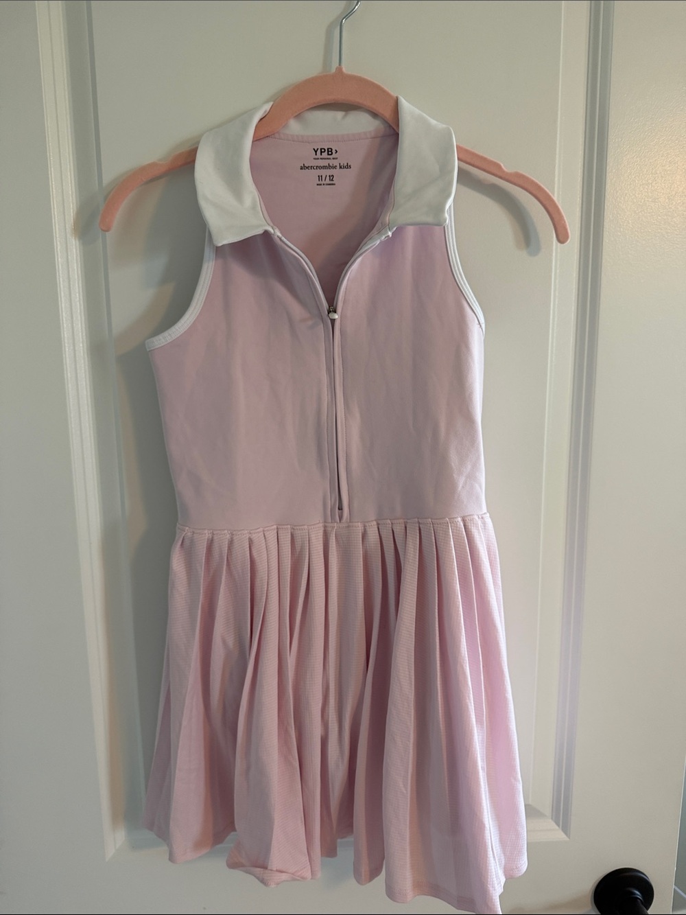 abercrombie kids Light Pink Sleeveless Zip-Front Dress with White Collar